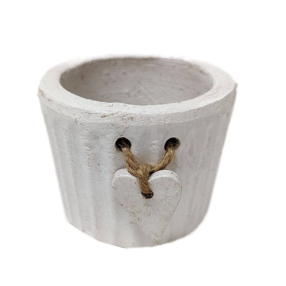 White Rustic Heart Pot - Ceramic Plant Pot