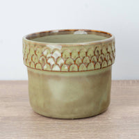 A captivating Zellige Ceramic Olive Plant Pot - admired for their tactile divot arch rims and minimalist style.