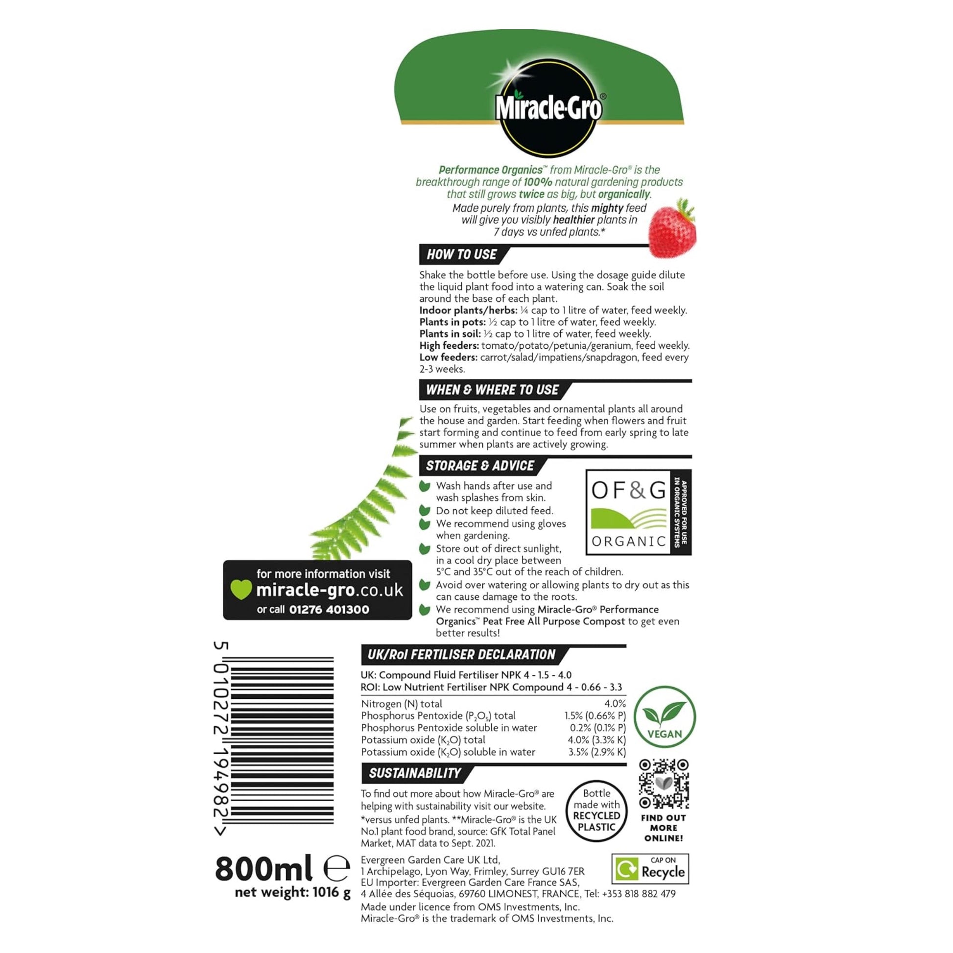 Miracle-Gro® All Purpose Organic Liquid Plant Food |  Performance Organics