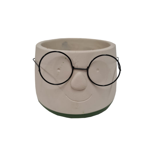 Imperfect! Happy Plant Pot with Glasses | Green | Pots & Planters