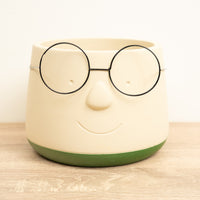 Happy Plant Pot with Glasses - Green - Unique Plant Pot
