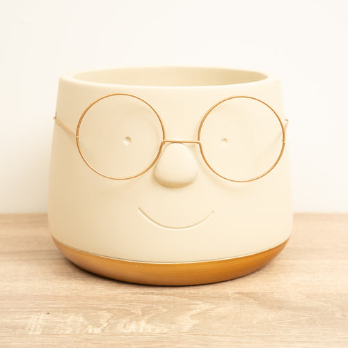 Happy Plant Pot with Glasses | Gold