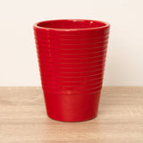 Slimline Red Ribbed Plant Pot, 9 cm