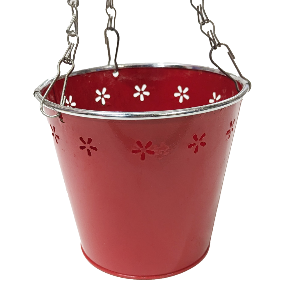 Red Flowers Hanging Pot - Ceramic Plant Pot