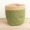 A lovely green Hessian plant pot with an inner waterproof liner. Great for decorating and showcasing your plants! 