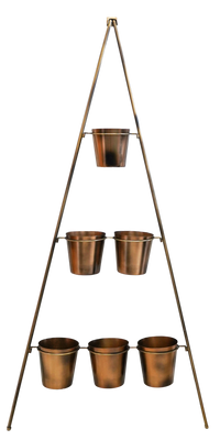 Vertical Gold Metal Wall Plant Stand with Planters - Metal Plant Pot