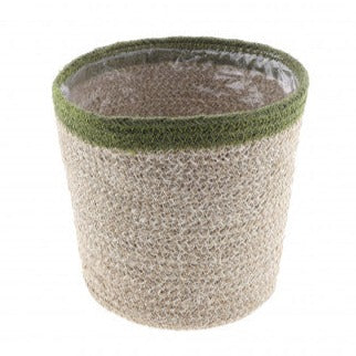 Green Stripe Hessian Lined Pot