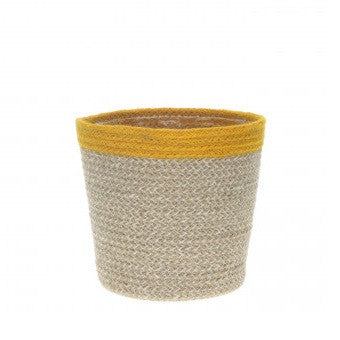 Hessian Lined Pot | Yellow Stripe