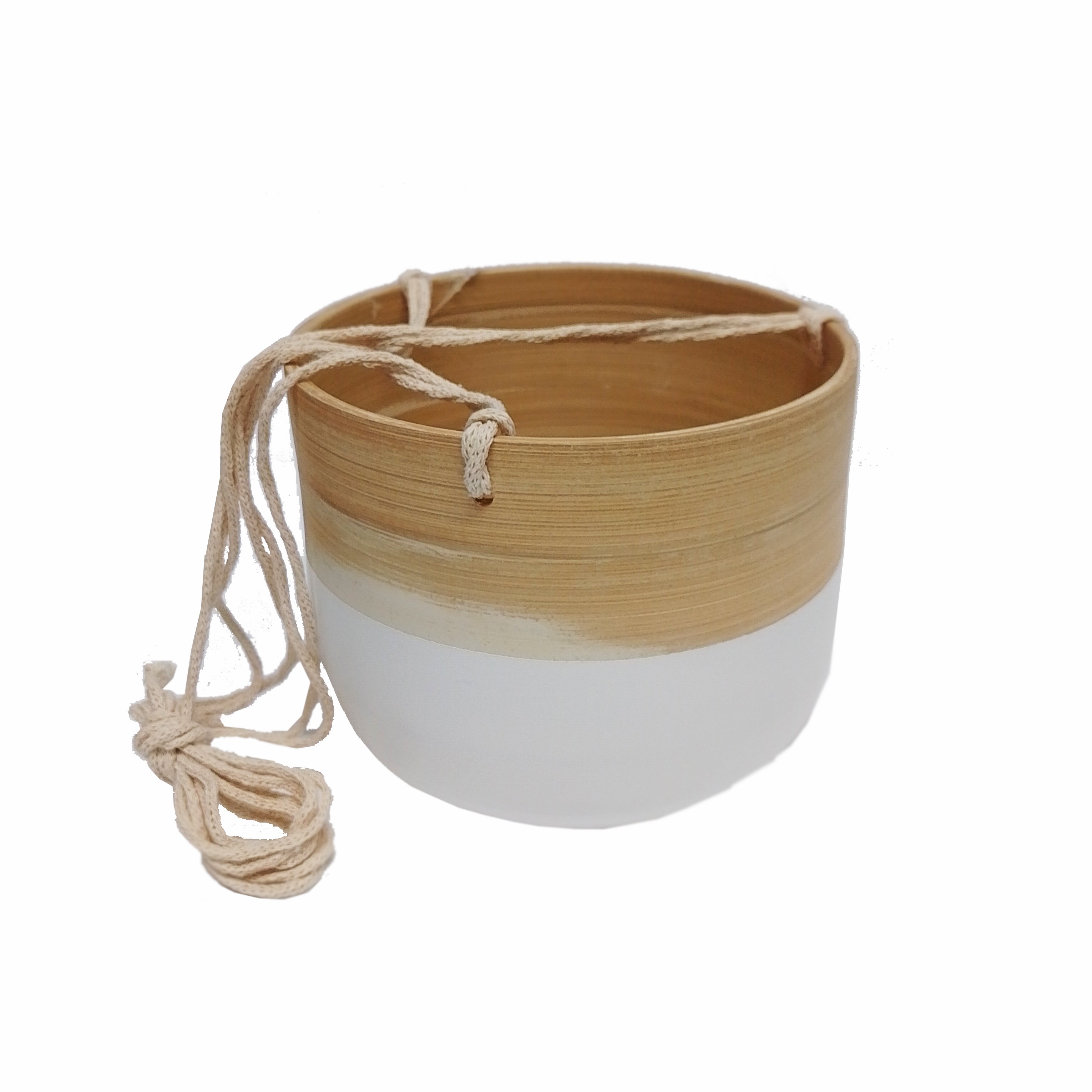 White Bamboo Hanging Planter - Wooden Plant Pot