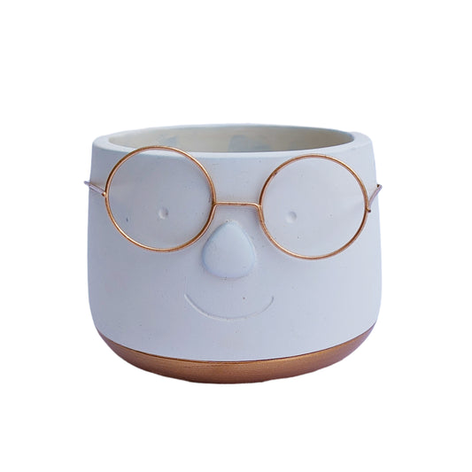 Happy Plant Pot with Glasses | Gold | Pots & Planters